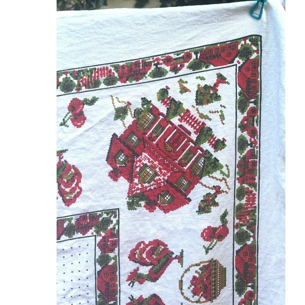 Pristine Mid Century Parisian Prints Printed Tablecloth Country Sampler 50x66